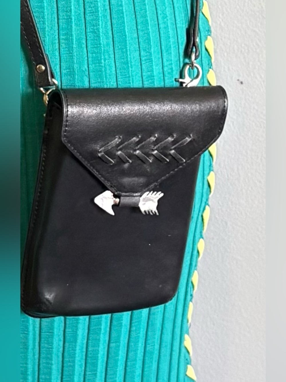 Most Wanted USA Black Leather Crossbody with Silver Arrow Detail